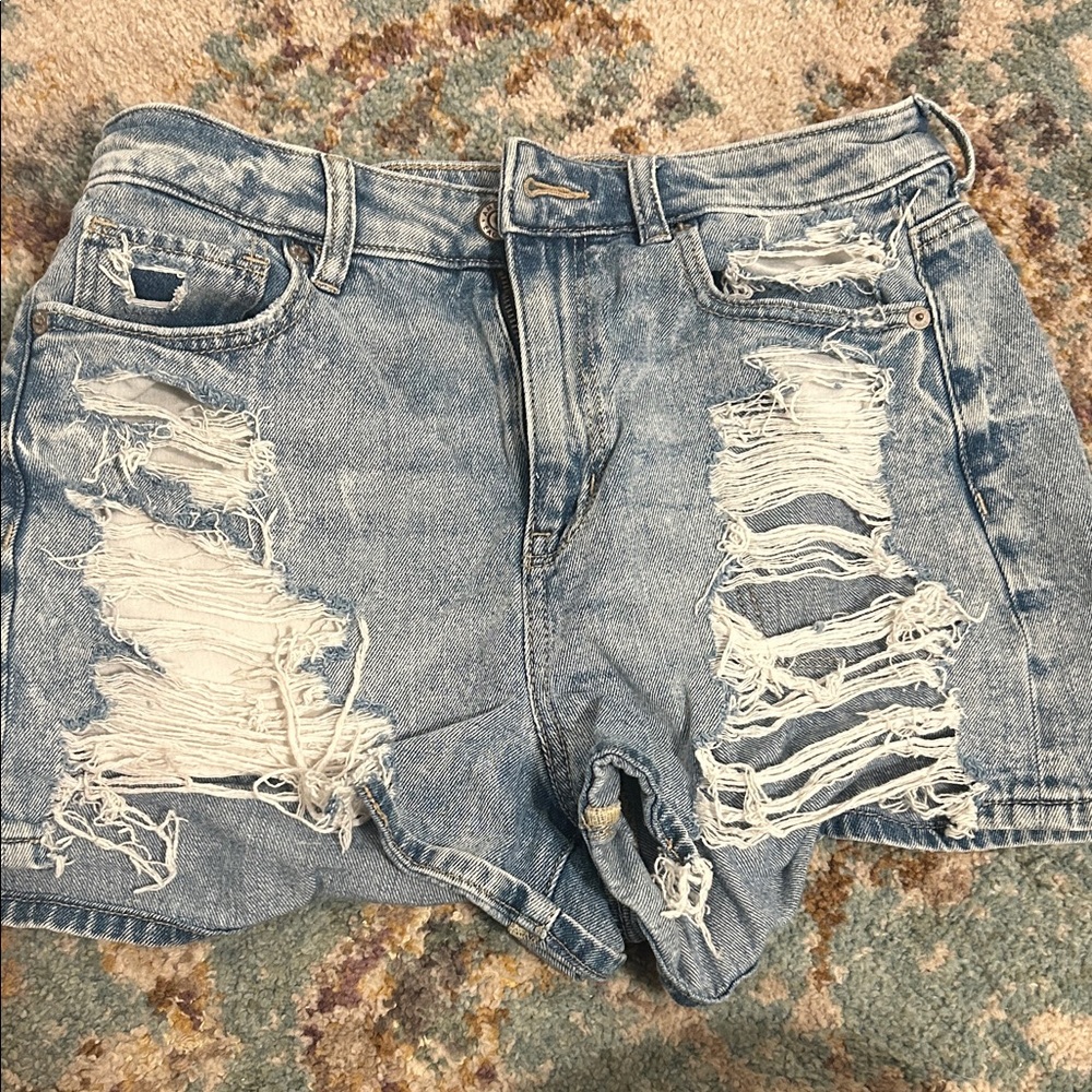 American Eagle Outfitters Light Blue Distressed Jean Shorts